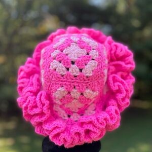 Handmade Pink Crochet Ruffle Sun Hat